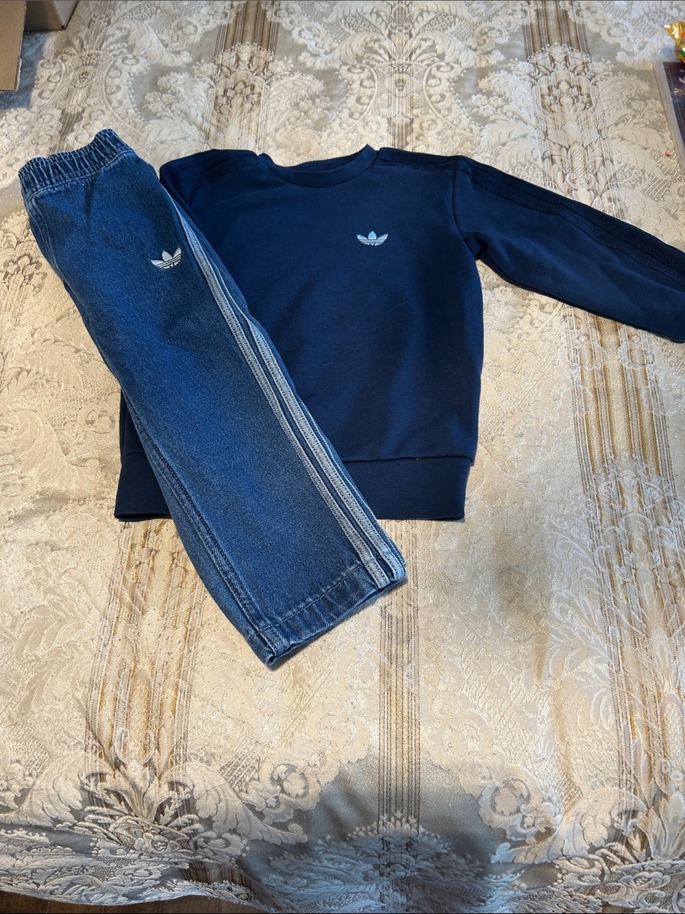 adidas Kids Navy Sweatshirt and Denim-Style Joggers